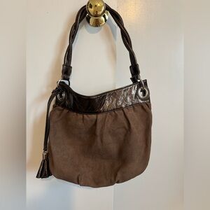 Mondani Dark Brown Suede and Leather Shoulder Bag